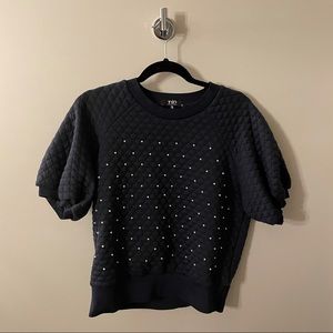 Pearl studded puff sleeve sweater